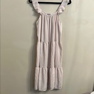 Como Vintage Ruffle Tiered Tan White Stripe Sleeveless Prairie Dress Size L